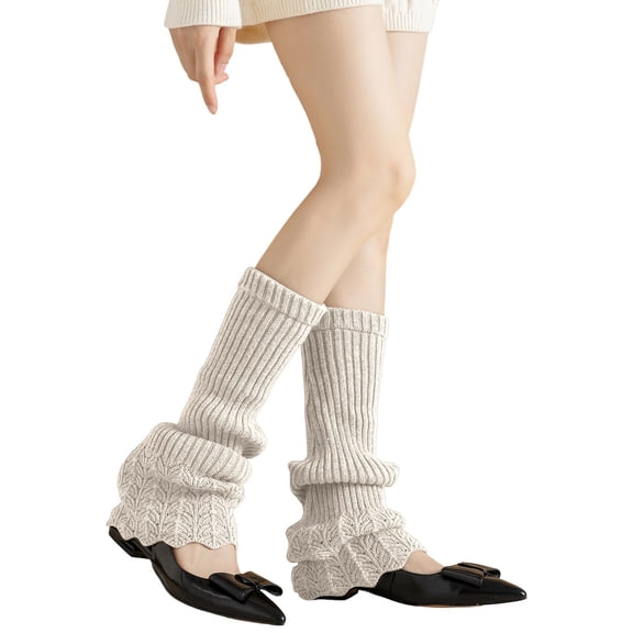 Bibifish Womens Leg Warmer Solid Color Knit Cable Pattern Ribbed Leg Warmer Slouchy Fit Soft Casual Daily Wear Commutes Stylish Leg Warmer