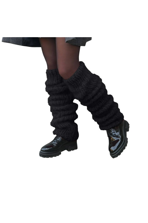 Womens Leg Warmers Black Knit Pattern Solid Color Loose Fit Soft Fall Winter Warm Trendy Comfy Slouch Boot
