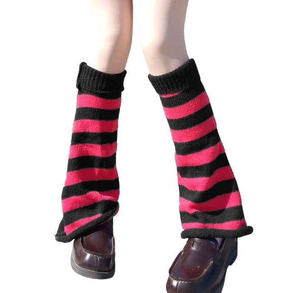 Bibifish Womens Leg Warmers Black White Stripe Flared Slouchy Thermal Knit Leg Warmers