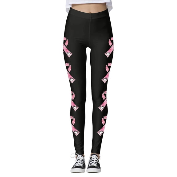 Bibifish Womens Leggings Black Cancer Awareness Themed Leggings Elastic Waist Soft Slim Fit Lined Winter Casual Daily Wear Leggings