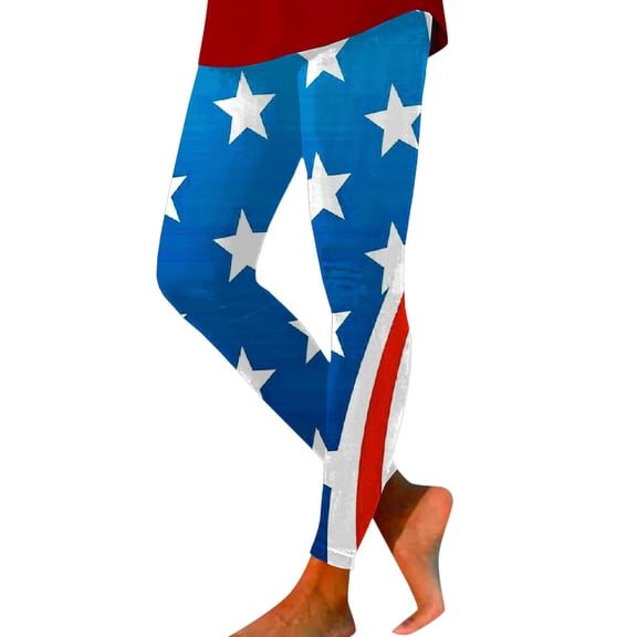 Bibifish Womens Leggings Blue Base Star Flag Brushstroke Leggings Breathable Slim Fit Outdoor Patriotic Independence Day Events Outings Leggings
