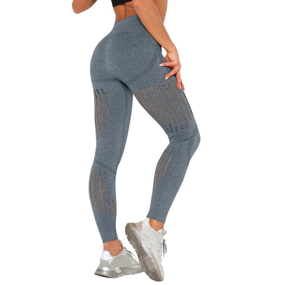 Bibifish Womens Leggings Dark Blue Striped Cutout Yoga Leggings - High-Waisted Breathable Mesh Workouts Edgy Activewear