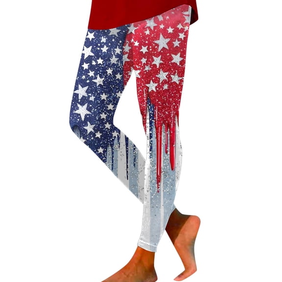 Bibifish Womens Leggings Glitter Star Flag Print Leggings Shiny Stretchy Slim Fit Casual Patriotic Events Independence Day Trendy Leggings