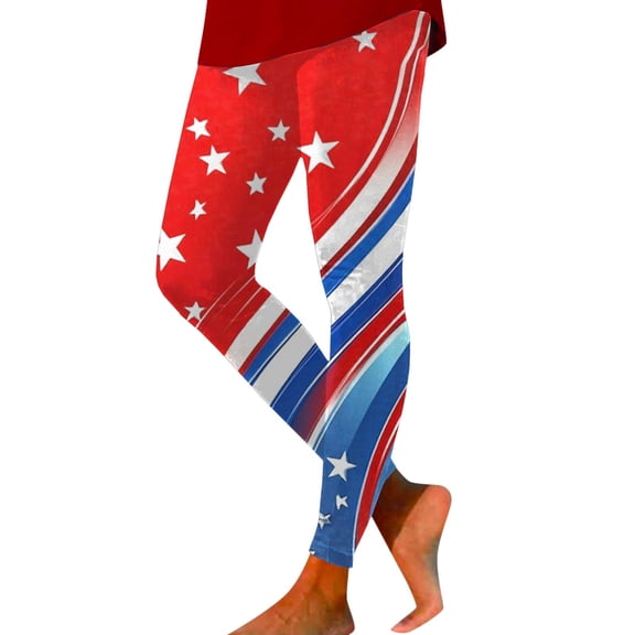 Bibifish Womens Leggings Gradient Stripe Star Flag Print Leggings High Waist Breathable Slim Fit Patriotic Casual Independence Day Leggings