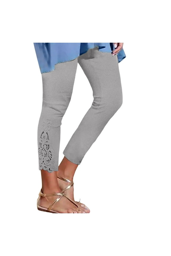 Womens Leggings Lace Cutout Detail High Waist Slim Fit Stretchy Pants Casual Evening Outings Date Nights Elegant Pants For Ladies