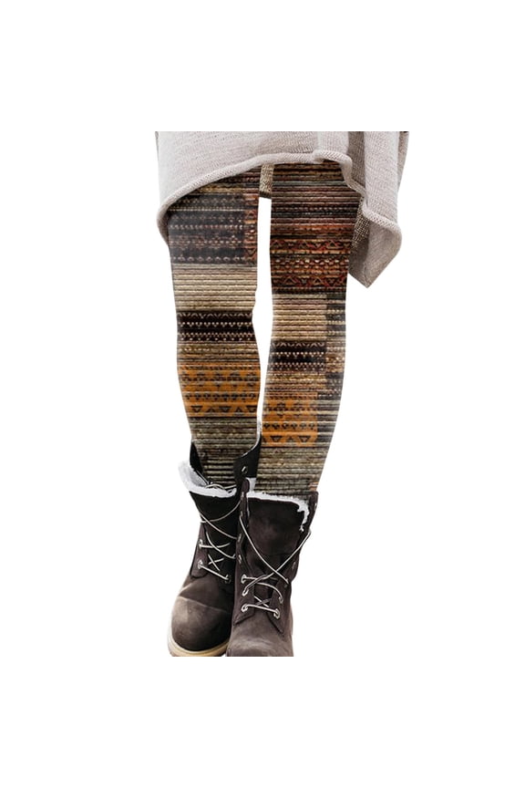 Womens Leggings Retro Pattern Textured Leggings Elastic Waist Soft Stretchy Slim Fit Casual Fall Winter Outings Boho Style Leggings