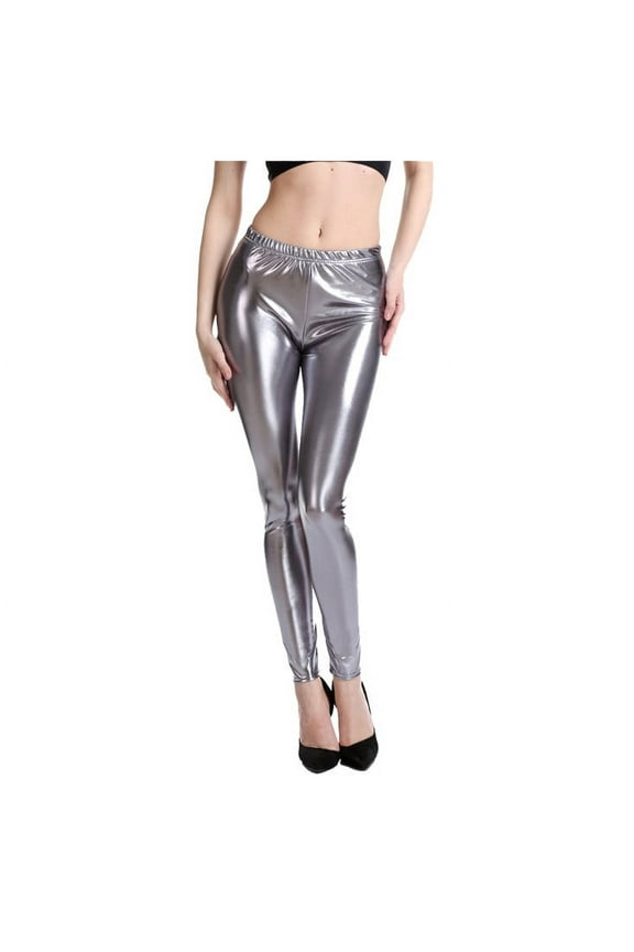 Womens Leggings Stretchy Metallic Leather Leggings Pants Trendy Festival Dance Performance High Waisted Tights