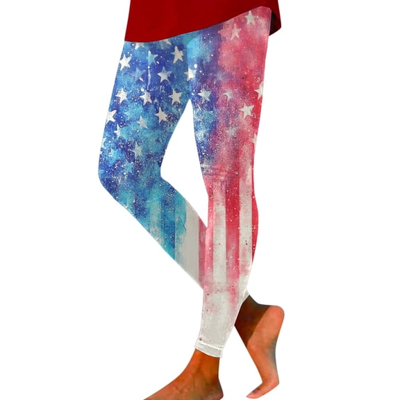 Bibifish Womens Leggings Watercolor Gradient Flag Star Print Leggings High Waist Soft Stretchy Slim Fit Casual Patriotic Independence Day Leggings