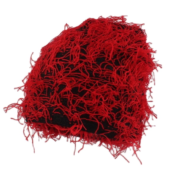 Bibifish Womens Light Khaki Fringed Knit Beanie Hat Soft Breathable Stretchy Hat Fall Casual Outings Bohemian Stylish Hats