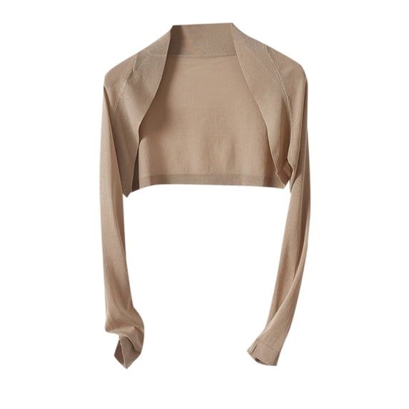 Bibifish Womens Lightweight Cropped Shrug Cardigan Long Sleeve Solid Color Open Front Layering Cover Up