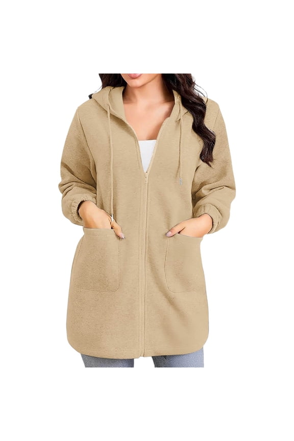 Womens Longline Full Zip Long Sleeve Hoodies With Side Pockets Relaxed Fit Classic Daily Commute Cold Weather Warm Casual Pullover Tops
