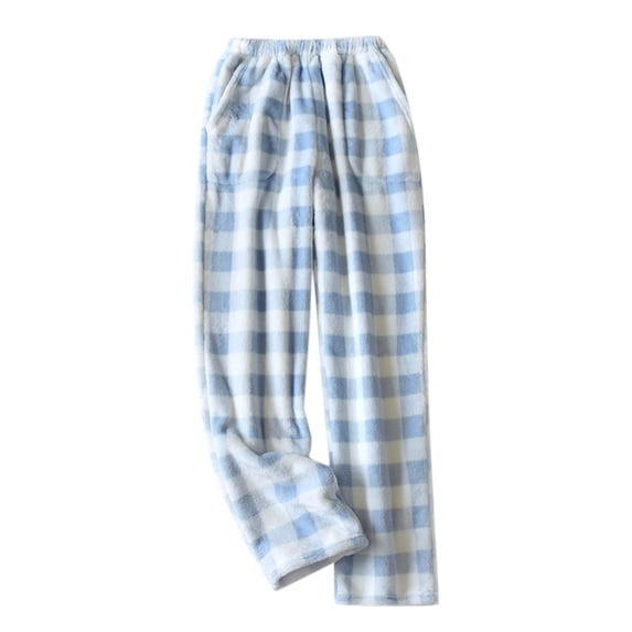 Bibifish Womens Loungewear Pants Soft Flannel Fleece Pajama Pants With Side Pockets Wide Leg Elastic Cute Plaid Pattern Pants For Ladies