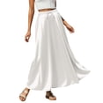 thumbnail image 1 of Bibifish Womens Maxi Skirts Solid Elastic Drawstring Waist Skirts Satin Flared Skirts Seaside Vacation Lightweight Loose Flowy Skirts, 1 of 5