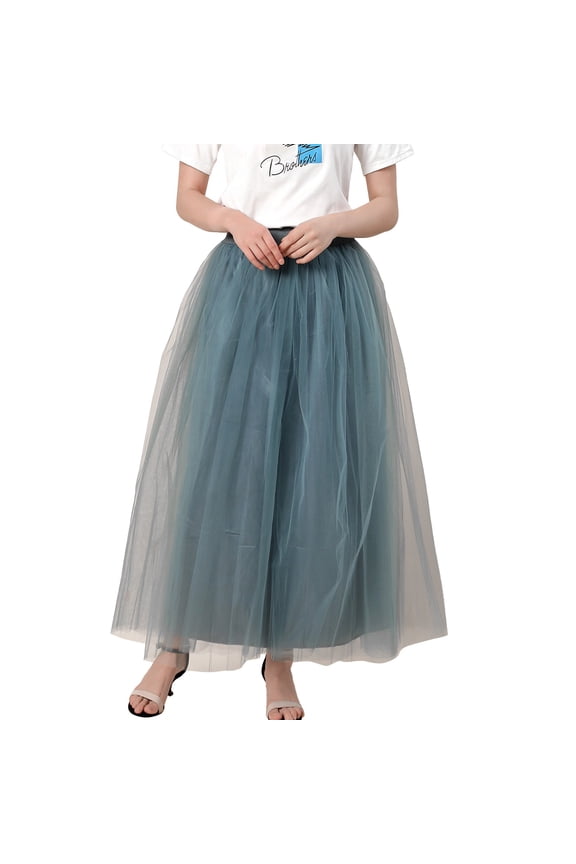 Womens Mesh Tutu Skirts Four Layered 100Cm Big Swing Mesh Skirts Stylish Pleated Long Length Princess Design Wedding Party Skirts