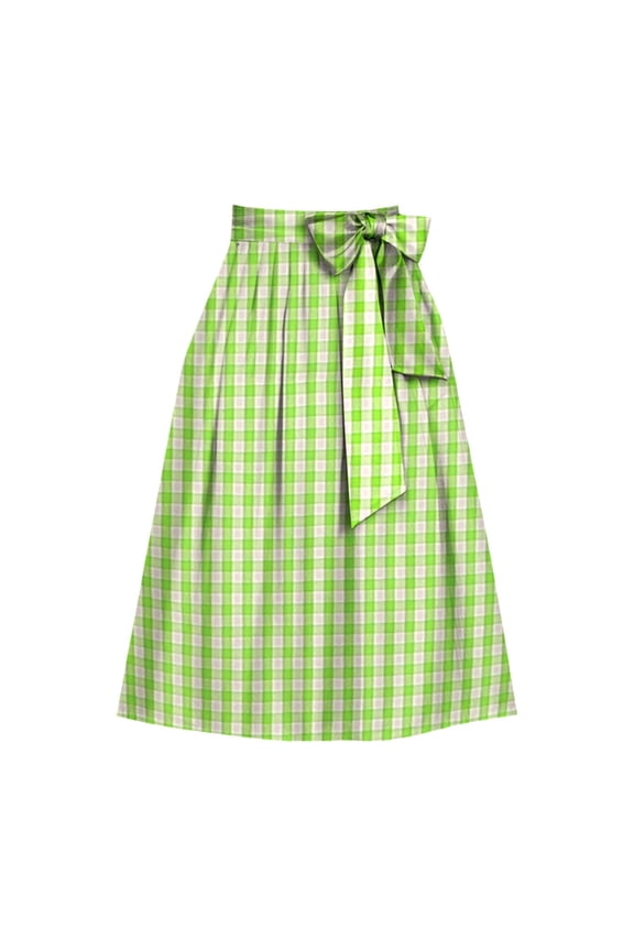 Womens Oktoberfest Skirts Plaid Apron Skirt Casual High Waist Ruffled Tiered Peasant Skirt Traditional Skirts
