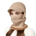 thumbnail image 1 of Bibifish Womens One Piece Cable Knit Brim Beanie Hat Lined Warm Ear Flaps Neck Wrap Integrated Hat Windproof Cold Weather Outdoor Practical Hats, 1 of 4