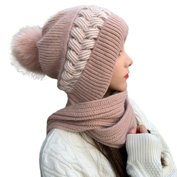 Bibifish Womens One Piece Scarf Hat Solid Color Integrated Windproof Hat Scarf Winter 2 In 1 Scarf Knitted Hooded Scarf For Ladies
