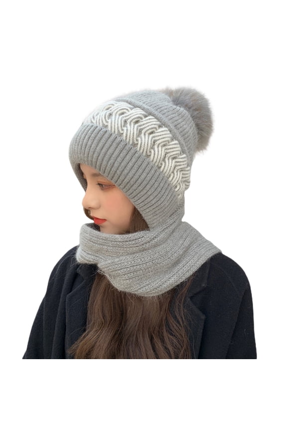 Womens One Piece Scarf Hat Solid Color Integrated Windproof Hat Scarf Winter 2 In 1 Scarf Knitted Hooded Scarf For Ladies