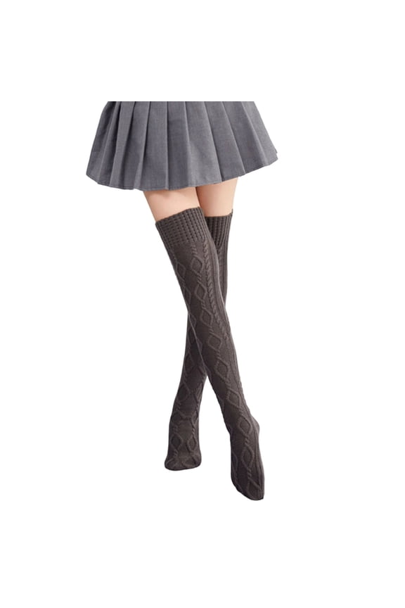 Womens Over The Knee Socks Knitted Socks Solid Color Cable Knit Pattern Elastic Soft Comfy Daily Wear Winter Warm Thigh-High Socks