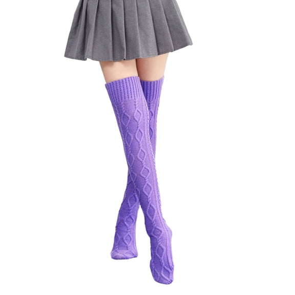 Bibifish Womens Over The Knee Socks Knitted Socks Solid Color Cable Knit Pattern Elastic Soft Comfy Daily Wear Winter Warm Thigh-High Socks
