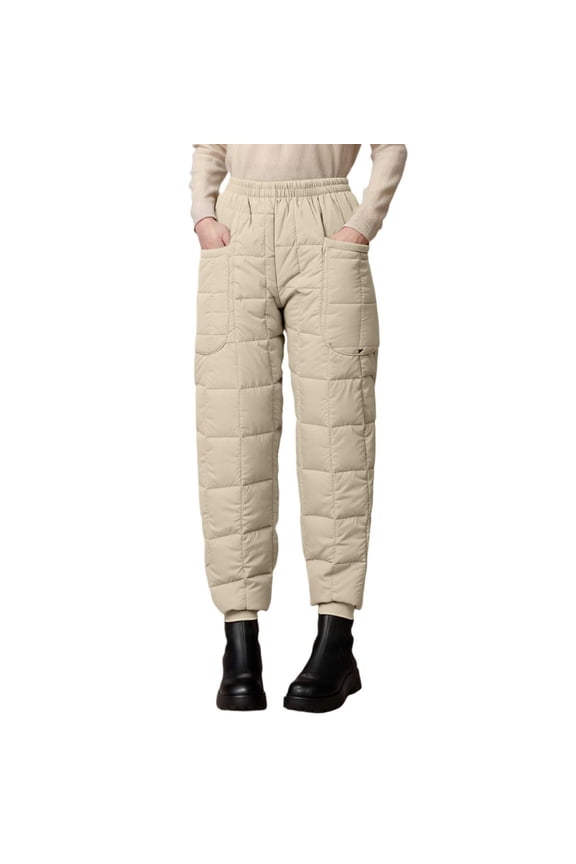 Womens Padded Joggers Elastic Waist Side Pocket Quilted Elastic Waist Pants Relaxed Fit Casual Cold Weather Outdoor Warm Cozy Pants