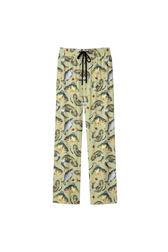 Womens Pajama Pants Fish Print Drawstring Waist Side Pocket Pants Soft Loose Fit Casual Sleepwear Loungewear Novelty Pants