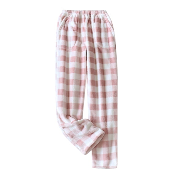 Bibifish Womens Loungewear Pants Soft Flannel Fleece Pajama Pants With Side Pockets Wide Leg Elastic Cute Plaid Pattern Pants For Ladies