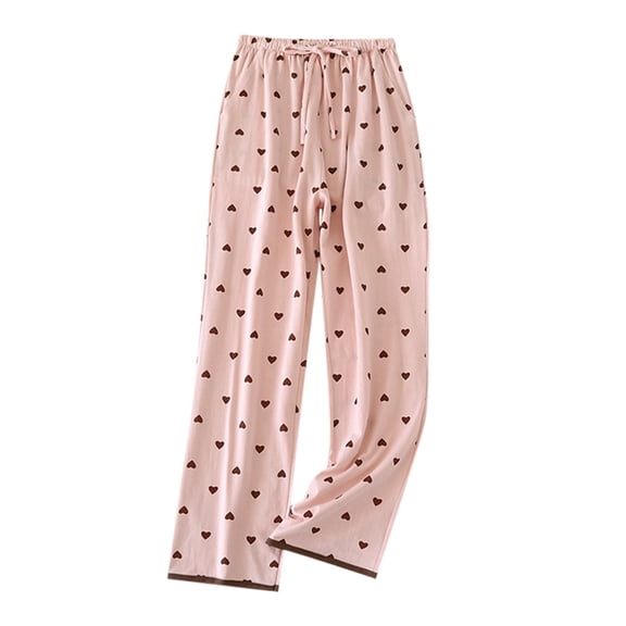 Bibifish Womens Pajama Pants With Wrapped Edges All Cozy Heart Print Drawstring Elastic Waist Pants Oversized Fit Soft Home Pants