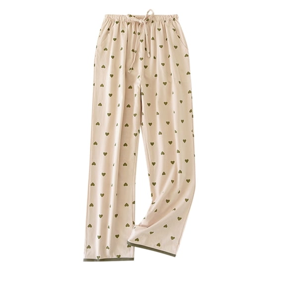 Bibifish Womens Pajama Pants With Wrapped Edges All Cozy Heart Print Drawstring Elastic Waist Pants Oversized Fit Soft Home Pants