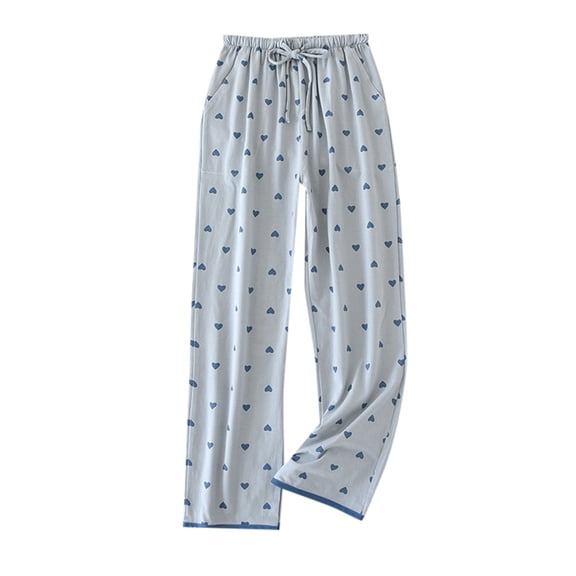 Bibifish Womens Pajama Pants With Wrapped Edges All Cozy Heart Print Drawstring Elastic Waist Pants Oversized Fit Soft Home Pants