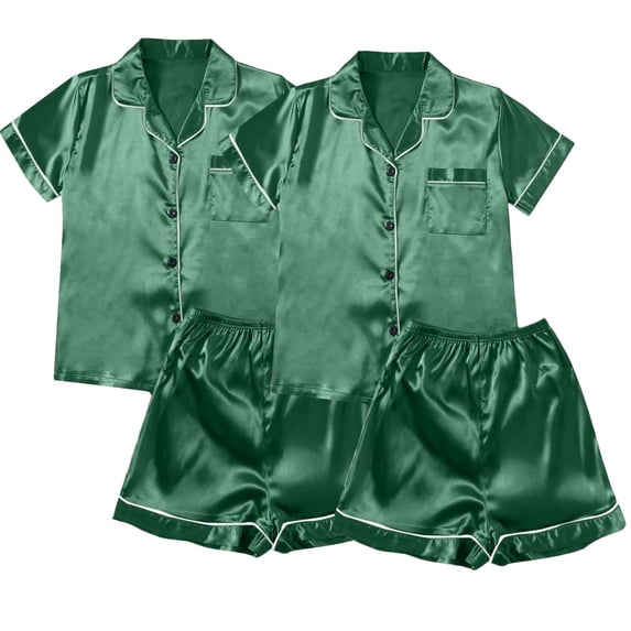 Bibifish Womens Pajama Sets 2 Pairs Satin Pajamas For Ladies Oversized Botton Pajamas Short Sleeve Shirts With Elastic Shorts 4 Pieces Pj Sets