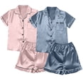 thumbnail image 1 of Bibifish Womens Pajama Sets 2 Pairs Satin Pajamas For Ladies Oversized Botton Pajamas Short Sleeve Shirts With Elastic Shorts 4 Pieces Pj Sets, 1 of 4