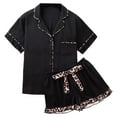 thumbnail image 1 of Bibifish Womens Pajama Sets 2 Piece Leopard Print Short Sleeve Nightwear Set Bow Design Button Down Pj Top With Short Retro Style Cute Pj Sets, 1 of 5