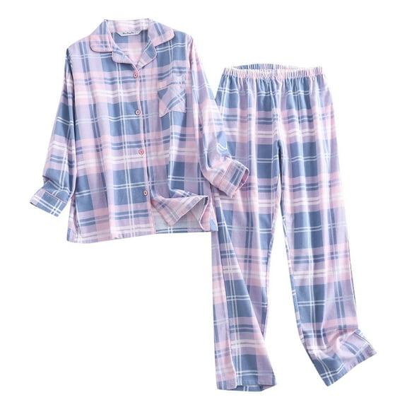 Bibifish Womens Pajama Sets Autumn Long Sleeve Botton Down Graphic Printed Sleepwear Sets Casual Laple Tops With Wide Leg Pants Sleepwear Sets