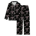 thumbnail image 1 of Bibifish Womens Pajama Sets Black Pink Bow Heart Pattern Long Sleeve Button Down Top With Wide Leg Pant Trendy Stylish Sleepwear Sets, 1 of 5