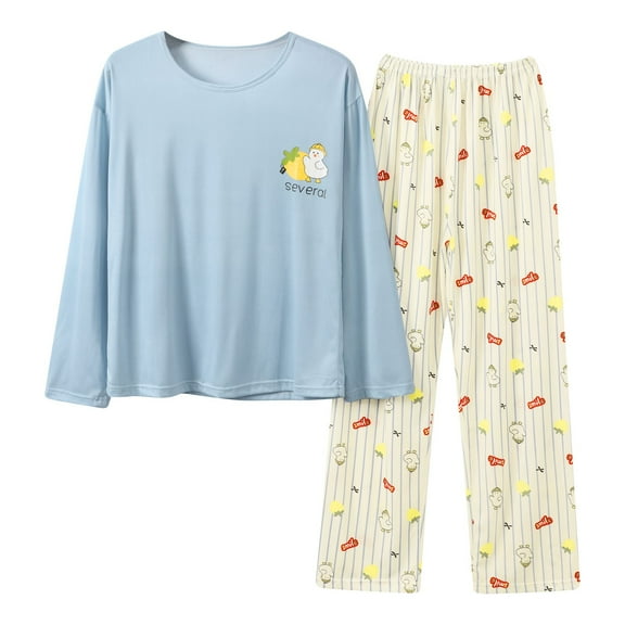 Bibifish Womens Pajama Sets Cozy Long Sleeve Cartoon Loungewear Soft Crewneck Tops With Elastic Waist Pants Cute Home Sleepwear Sets