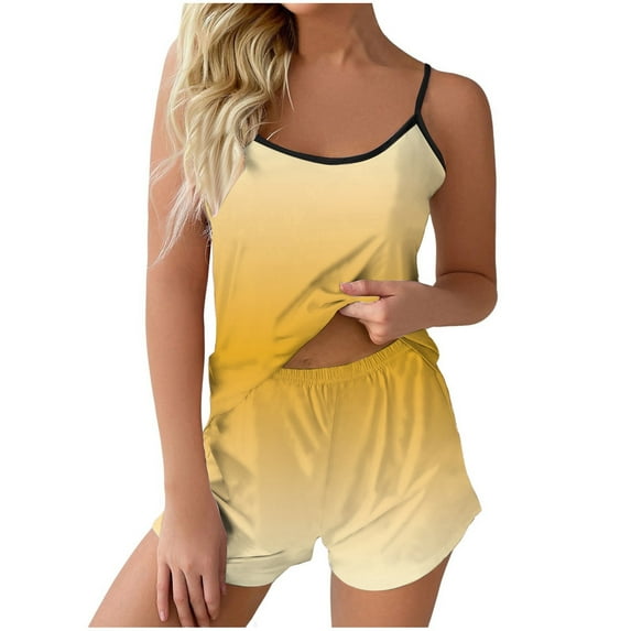 Bibifish Womens Pajama Sets Gradient Color Sleeveless Pj Sets Soft Cami Tops And Shorts Comfy Stretch Ladies Home Wear Nightwear Sets