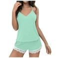 thumbnail image 1 of Bibifish Womens Pajama Sets Lace V Neck Strap Pajama Sets Casual Cami Tops With Shorts 2 Piece Cozy Soft Sleepwear Sets For Ladies, 1 of 9