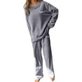 thumbnail image 1 of Bibifish Womens Pajama Sets Light Blue Ribbed Long Sleeve Sleepwear Sets Embroidered Top With Pants 2 Piece Comfortable Cozy Nightwear Sets, 1 of 7