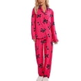 thumbnail image 1 of Bibifish Womens Pajama Sets Pink Red Bow Print Long Sleeve Button Down Top With Elastic Waist Pant Elegant Loose Fit 2 Piece Nightwear Sets, 1 of 6