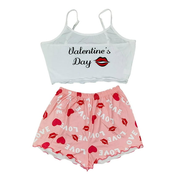 Bibifish Womens Pajama Sets Retro Graphic Printed Camisole Top And Plaid Printed Shorts Home Suits Summmer Cozy Sleepwear Sets For Ladies