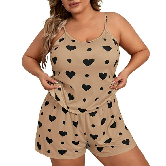 Bibifish Womens Pajama Sets Summer Plus Sized Heart Print Tanks And Wide Leg Shorts 2 Piece Pj Sets Oversized Breathable Loungewear Sets