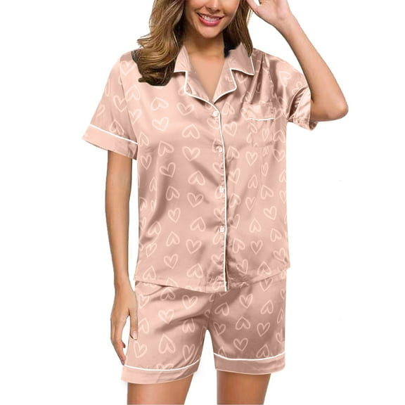 Bibifish Womens Pajama Sets Summer Thin Short Sleeve Satin Sleepwear Sets Short Sleeve And Shorts Trendy Cozy Ladies Classic Home Clothing