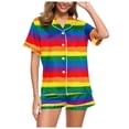 thumbnail image 1 of Bibifish Womens Pajamas Sets Short Sleeve Rainbow Color Short Sleeve Botton Down Pj Sets Ladies Tops Shorts Two Piece Short Sleepwear, 1 of 5