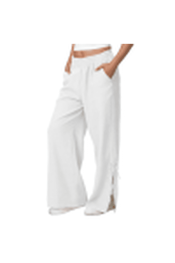 Womens Pants Basic Casual Long Pants With Pockets Elastic Waist Daily Fashion Comfy Simple Style Stylish Side Split Bottoms