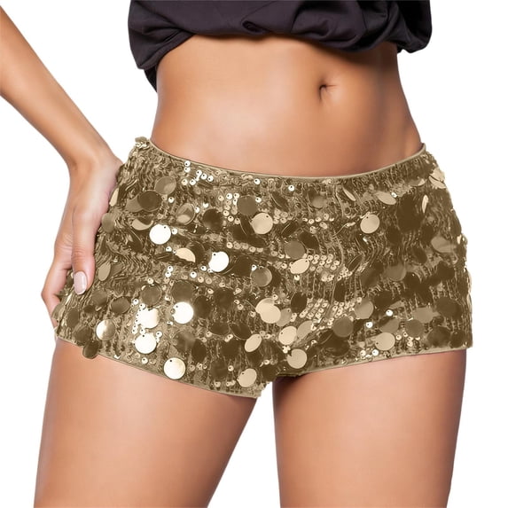 Bibifish Womens Pants Carnival Punk Sexy Ultra Low Rise Shiny Sequin Shorts Elastic Waist Stretchy Fit Shiny Mini Party Bottoms