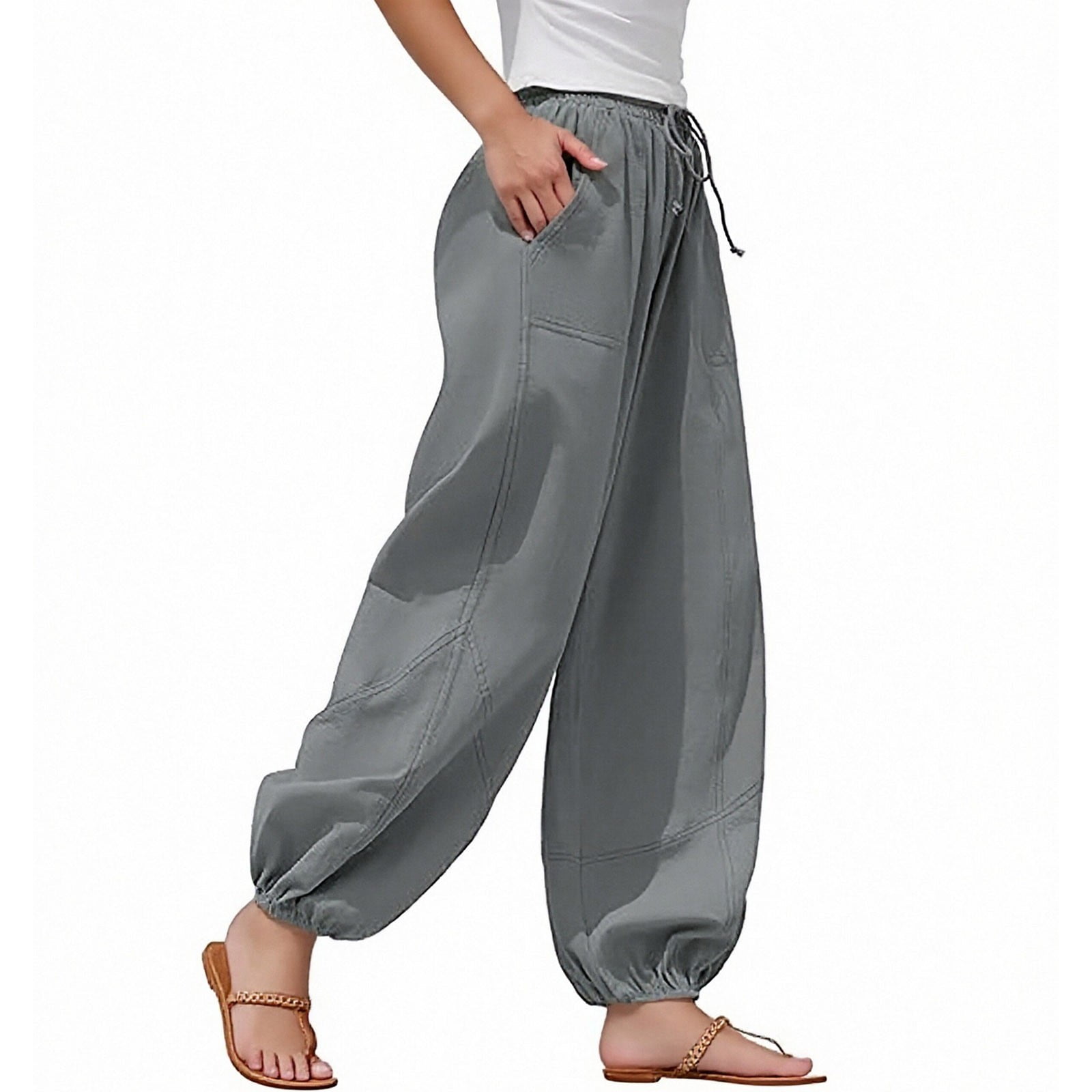 Bibifish Womens Pants Casual Drawstring Ankle Solid Color Long Leg ...