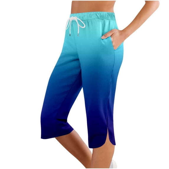 Bibifish Womens Pants Casual Gradient Color Knee Length Pants Comfortable Slim Fit Mid Waist Capri Pants Stylish Casual Daily Wear Trousers