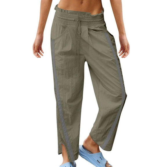 Bibifish Womens Pants Casual Oversized Fit Drawstring Waist Contrast Color Pants With Side Pockets Trendy Casual Long Striped Sports Trousers