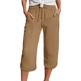 thumbnail image 1 of Bibifish Womens Pants Casual Solid Color Tie Elastic Waist Pocket Capri Sports Pants With Pockets Comfortable Summer Daily Wear Pants With Pockets, 1 of 5